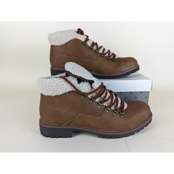 Sun Stone Glenn Lace Up Boots Mens 9 M Tan Faux Leather Fleece Shoes NWB main image 8